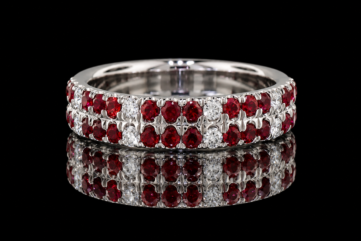 Ruby and Diamond Double-Row Eternity Band (band173)