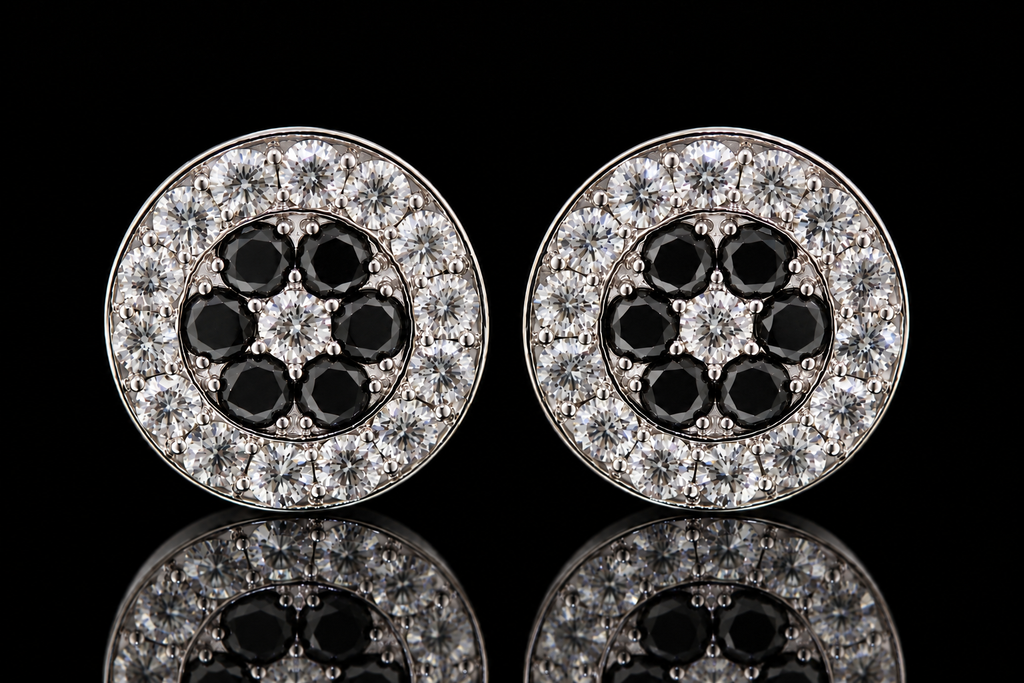 Black & White Diamond Halo Studs (ear053)