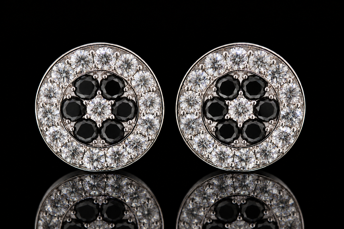 Black & White Diamond Halo Studs (ear053)