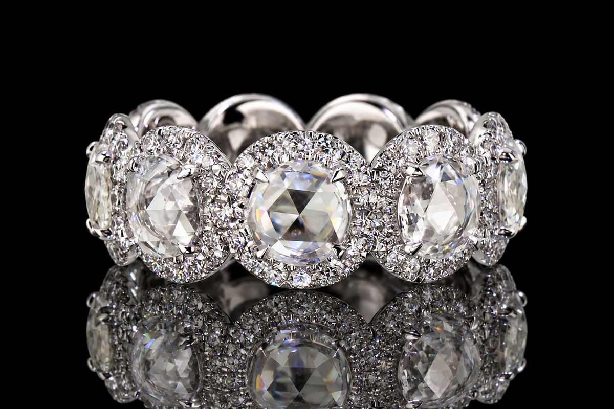 Rose-Cut Diamond Halo Eternity Band (band172)
