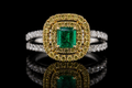 Emerald Cut Emerald Double Yellow Diamond Halo Ring (eng170)