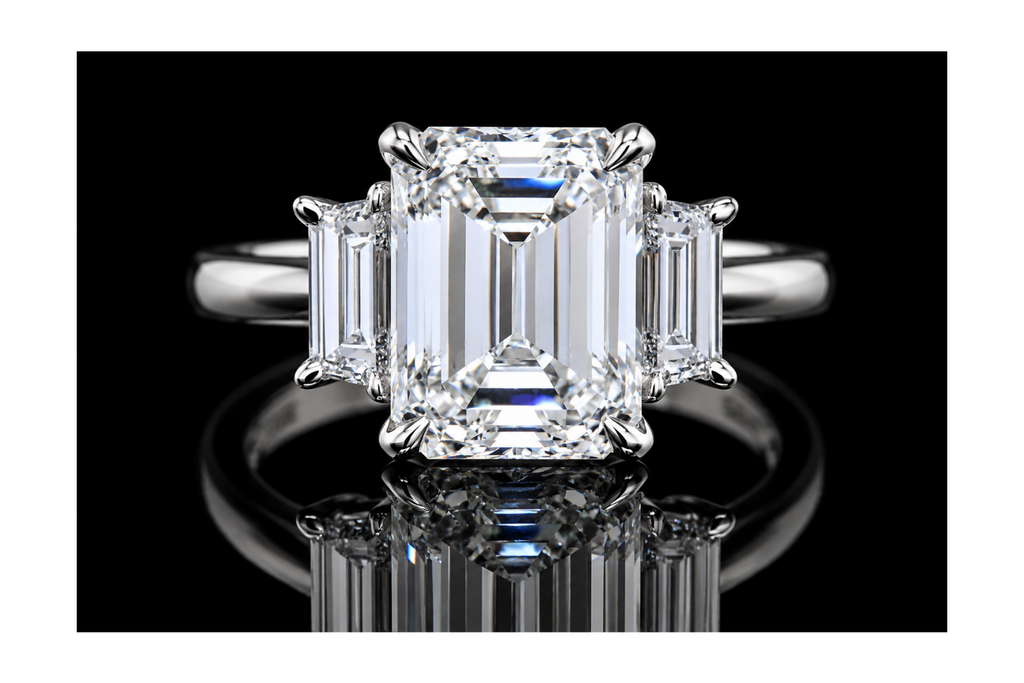 Emerald-Cut Diamond Ring with Trapezoid Side Diamonds (ENG786-1)
