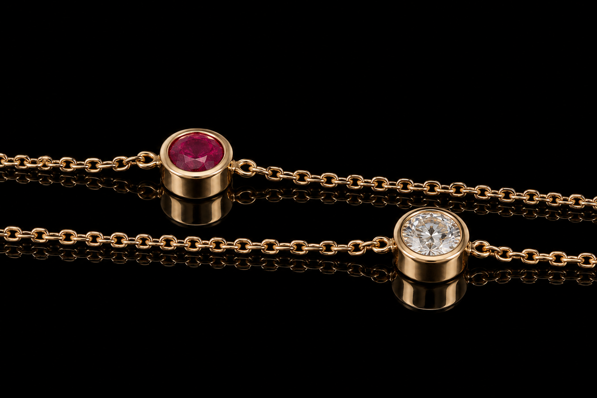 Ruby & Diamond Bezel-Set Bracelet and Necklace (brac026)