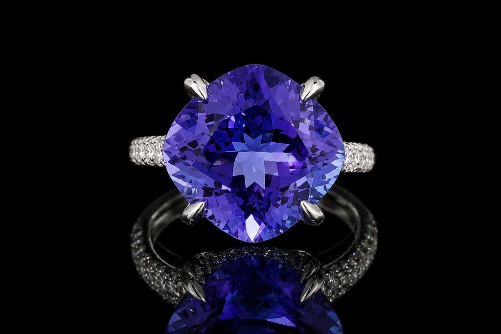 Tanzanite Split Shank Ring with Pavé Accents (eng530)