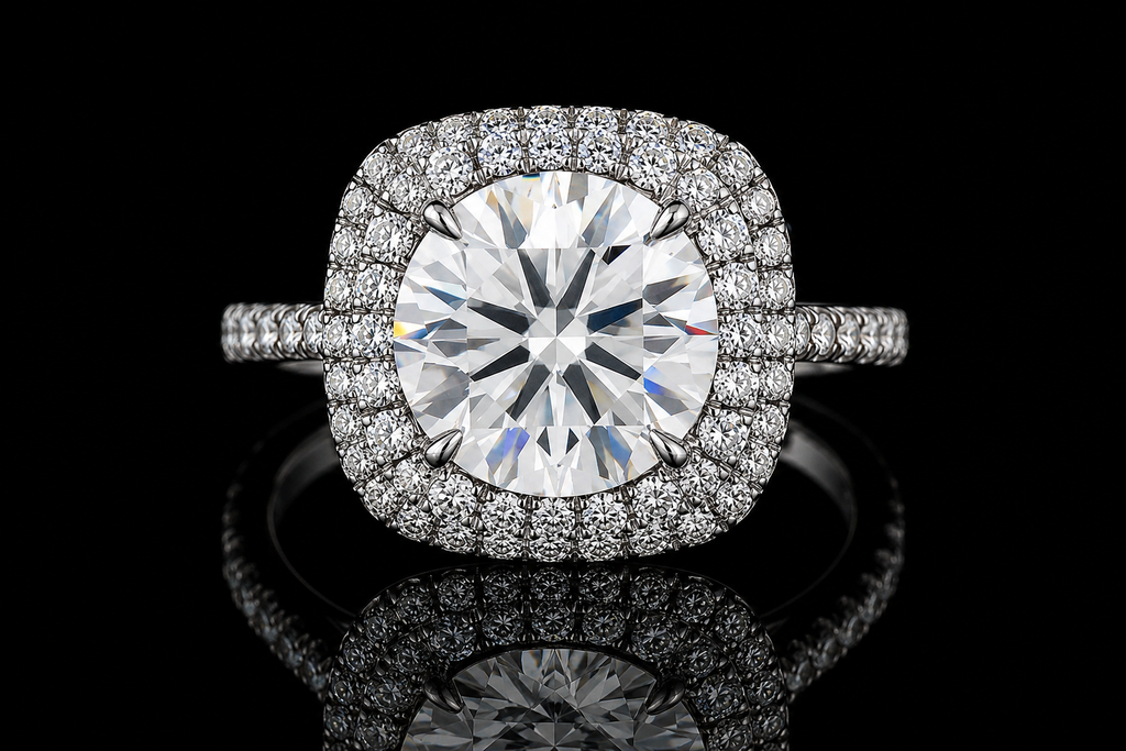 Double Halo Round Diamond Engagement Ring (eng353)