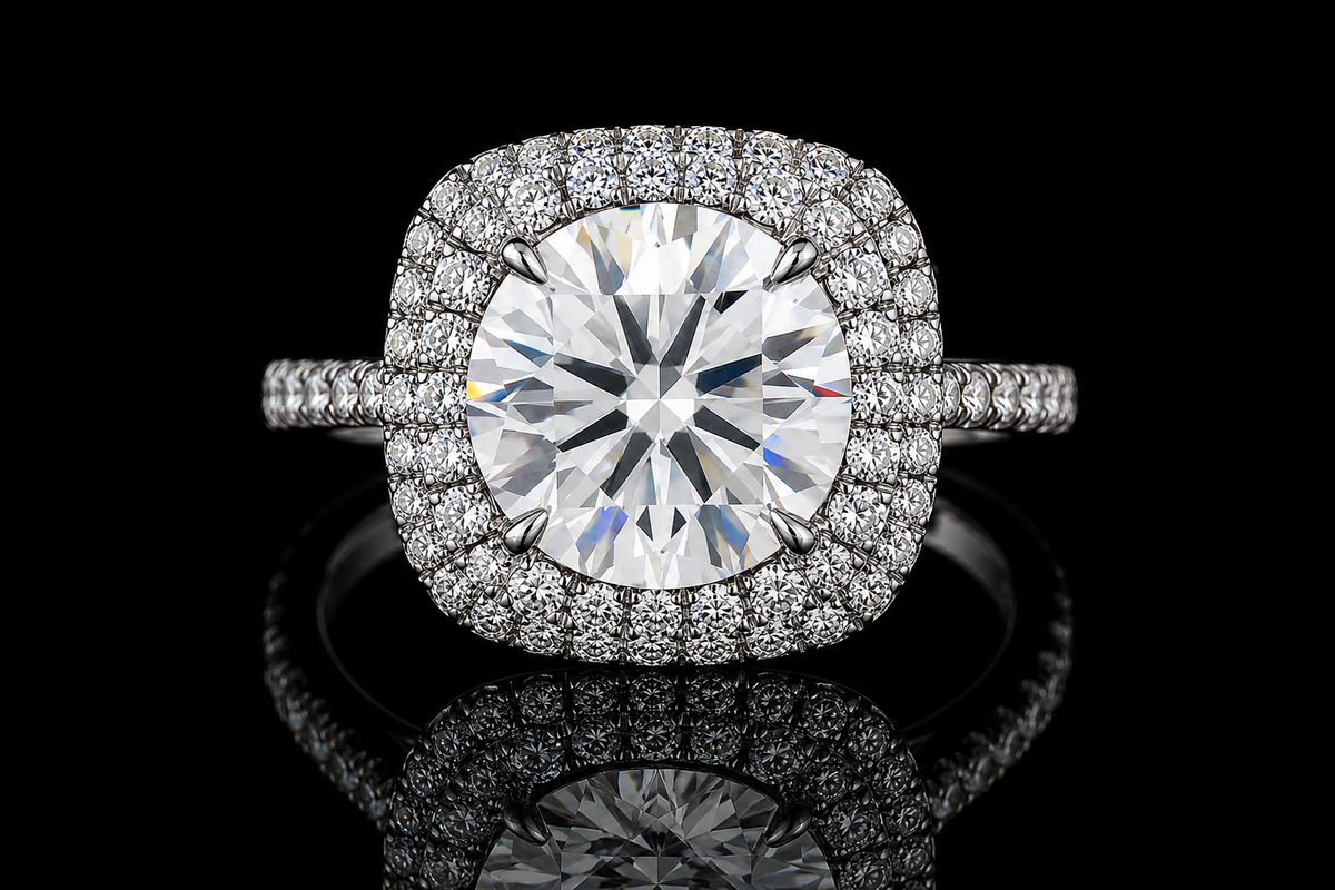 Double Halo Round Diamond Engagement Ring (eng353)