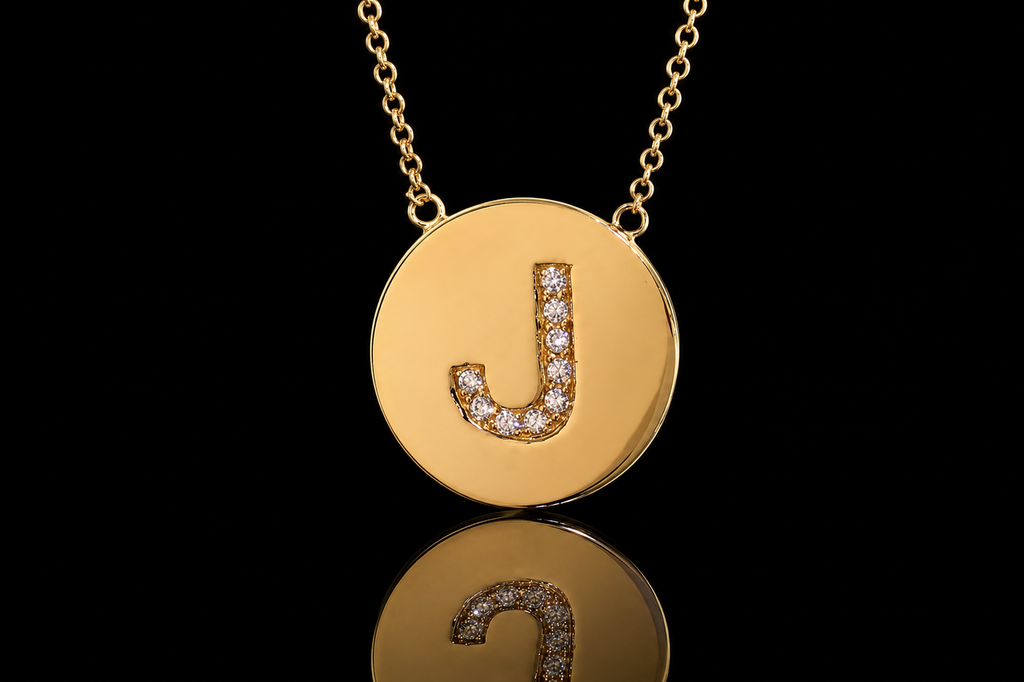 18K Yellow Gold Diamond Initial Pendant (pend006)