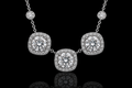 Three-Stone Round Diamond Halo Necklace (pend065)