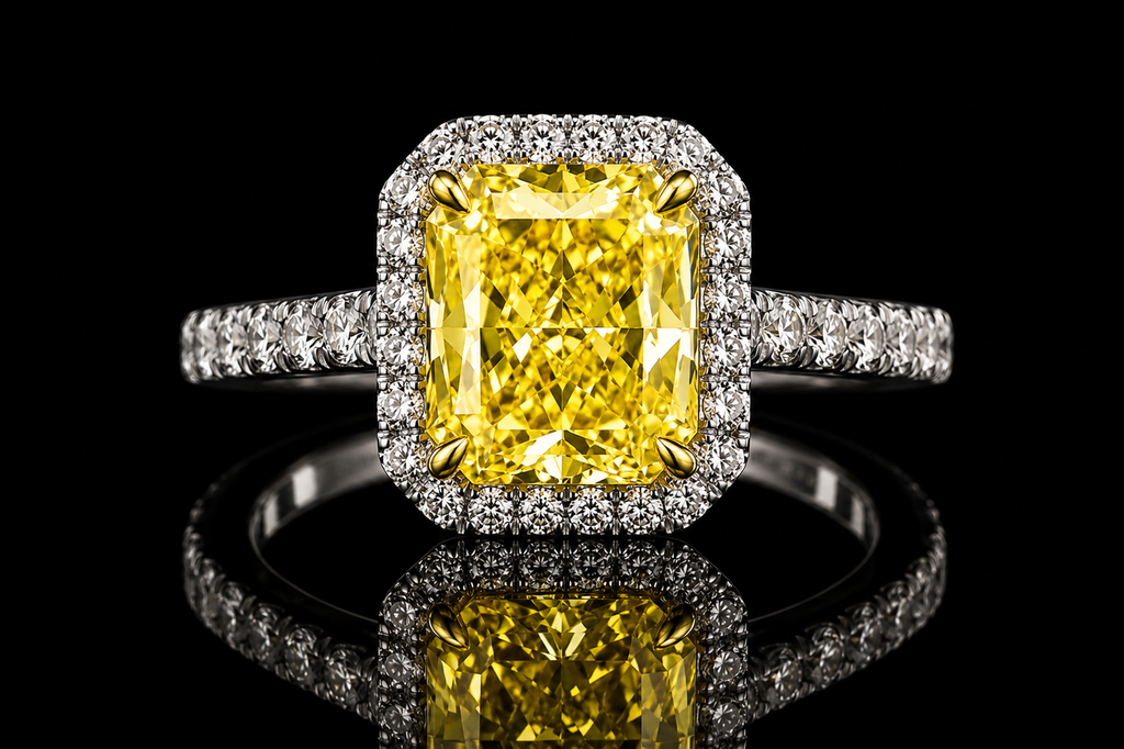 Radiant Fancy Yellow Diamond Halo Ring (eng012)