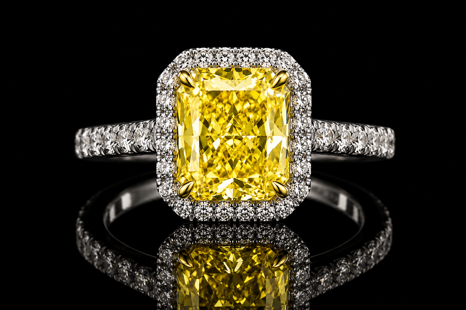 Radiant Fancy Yellow Diamond Halo Ring (eng012)