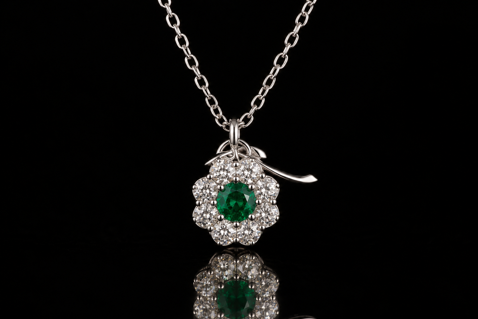 Emerald & Diamond Floral Halo Pendant (pend091)
