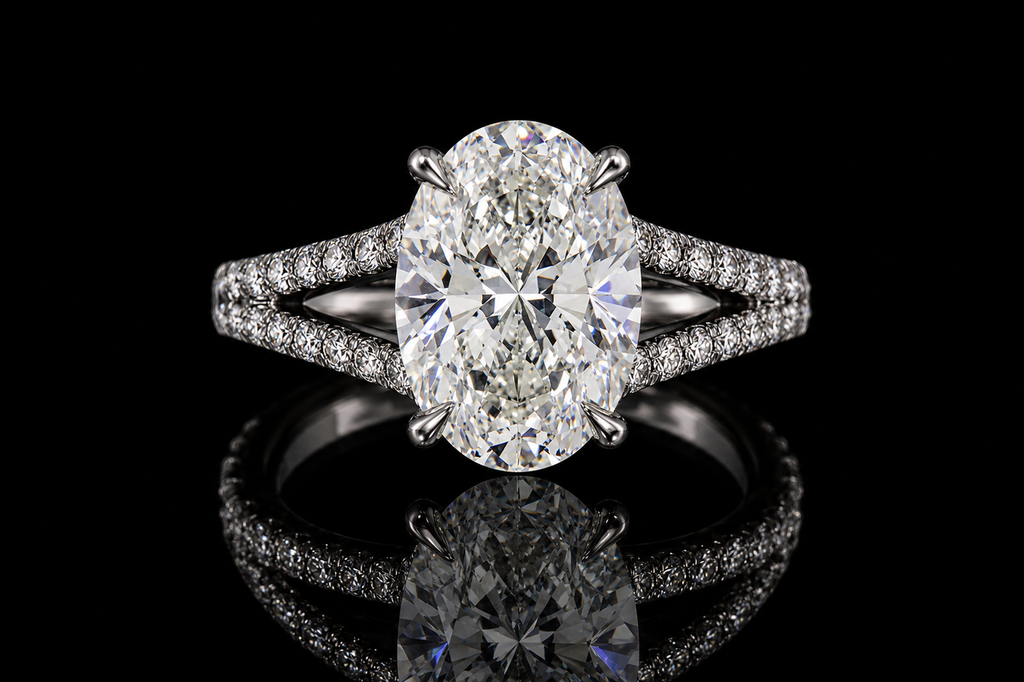 Oval Diamond Split Shank Engagement Ring (eng362)