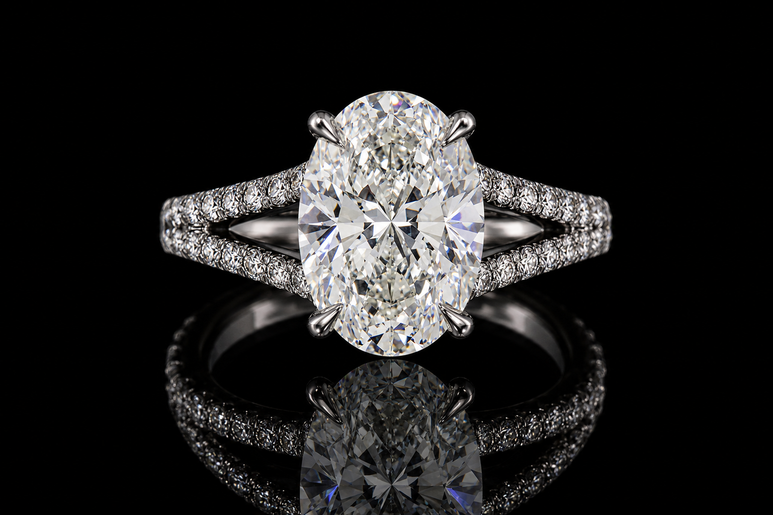 Oval Diamond Split Shank Engagement Ring (eng362)