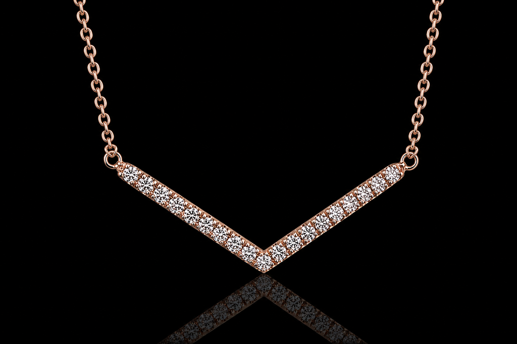 14K Rose Gold Diamond Chevron Necklace (pend066)