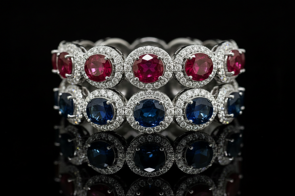 Oval sapphire or Ruby Bezel & Halo Eternity Band (Band016-1)