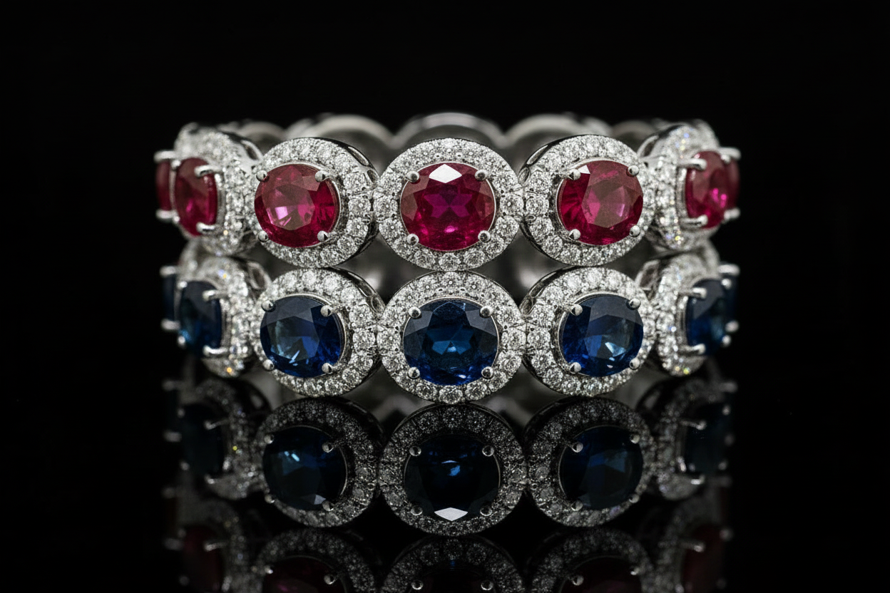 Oval sapphire or Ruby Bezel & Halo Eternity Band (Band016-1)