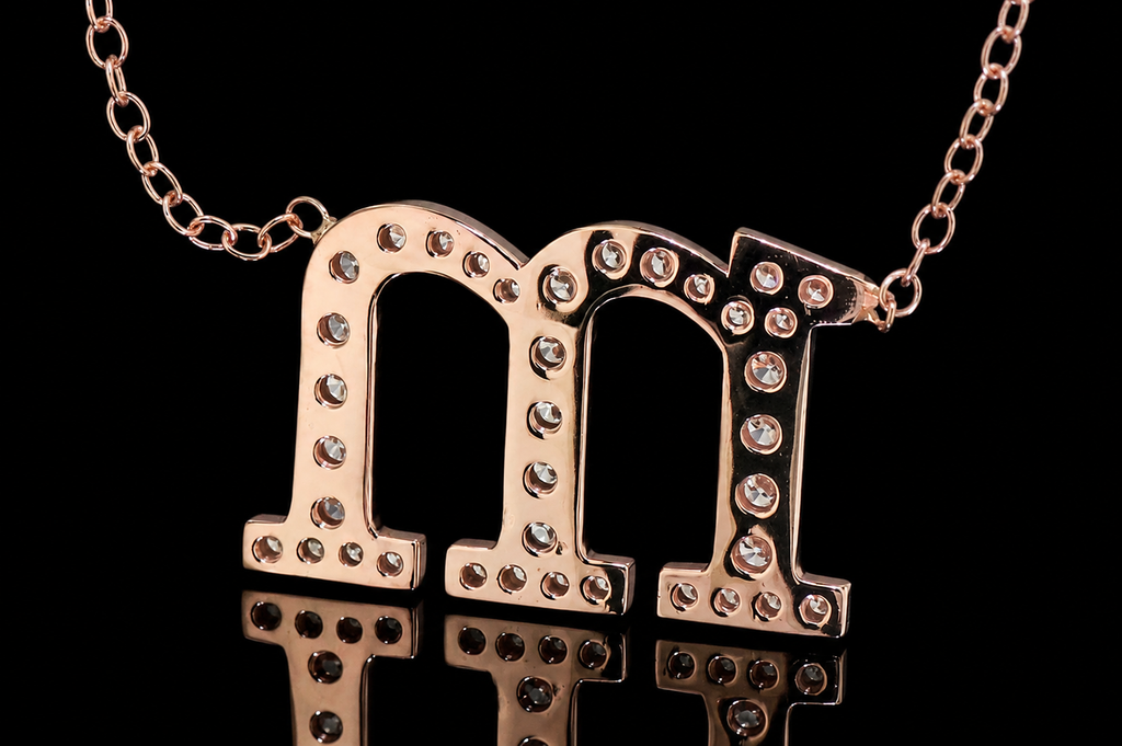 Rose Gold Diamond Initial “M” Necklace (pend009)