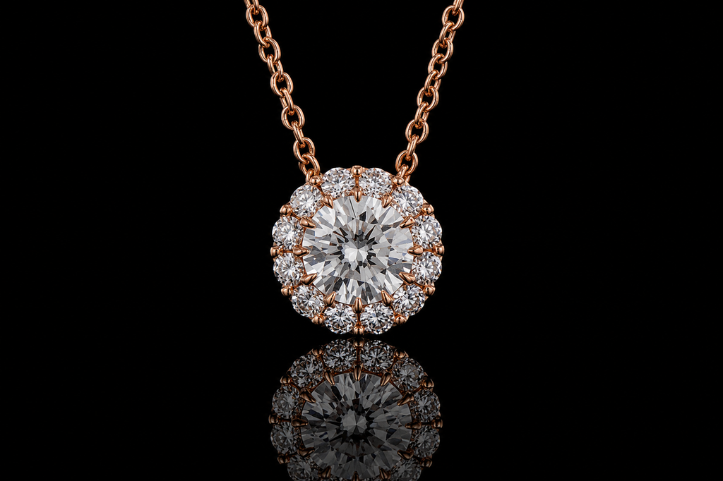 14K Rose Gold Diamond Halo Pendant (pend073)