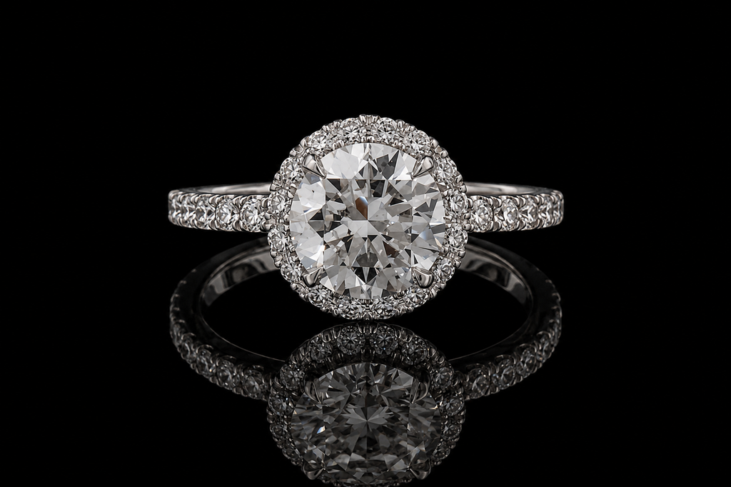 Round Diamond Halo Ring with Pavé Band (eng467)