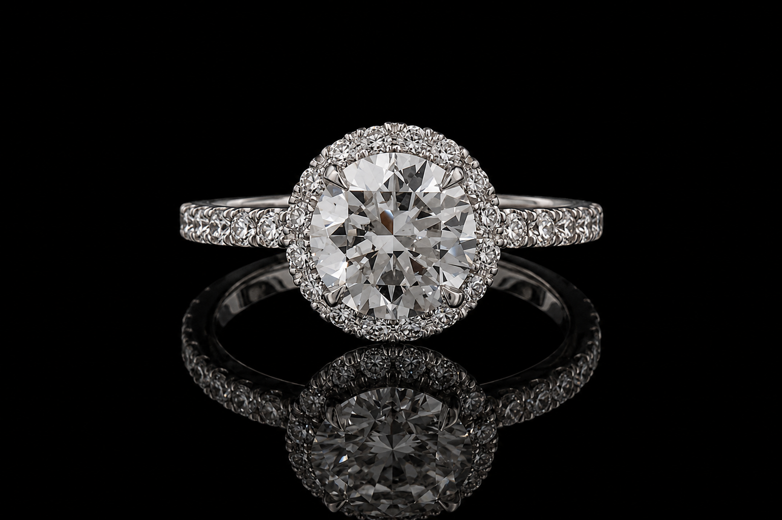 Round Diamond Halo Ring with Pavé Band (eng467)