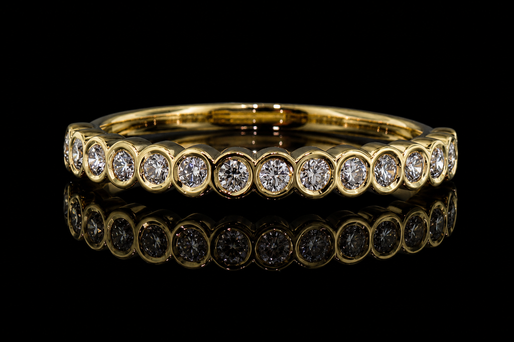 18K Yellow Gold Bezel-Set Diamond Band (band142)