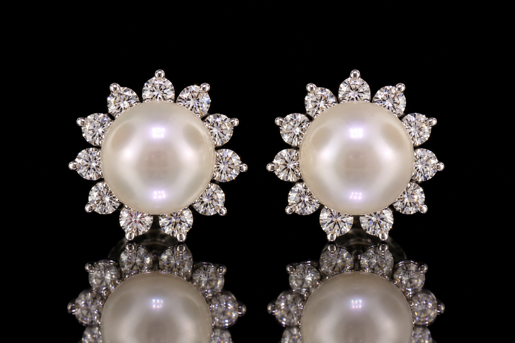 Pearl & Diamond Floral Stud Earrings (ear062)