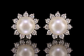Pearl & Diamond Floral Stud Earrings (ear062)
