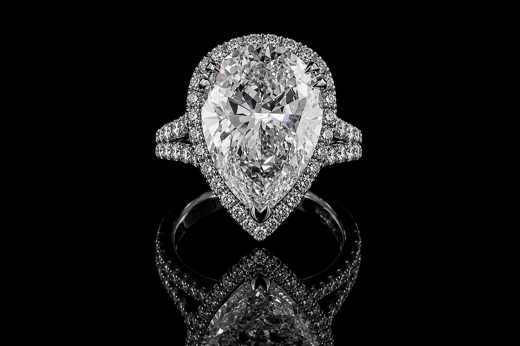 Pear Shaped Diamond Halo Ring with Split Pavé Band (eng529)