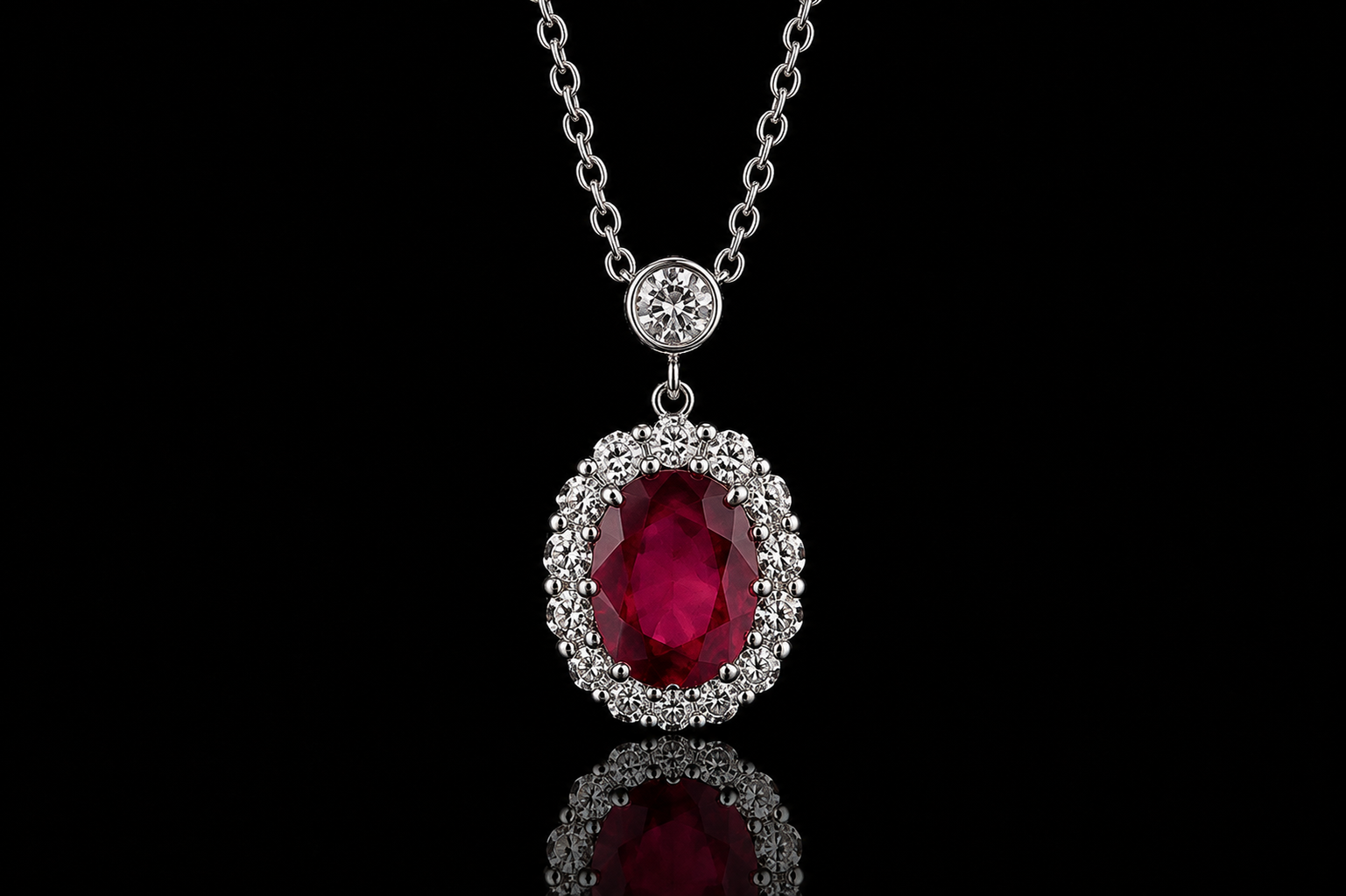 Ruby & Diamond Halo Pendant with Matching Earrings (pend072)