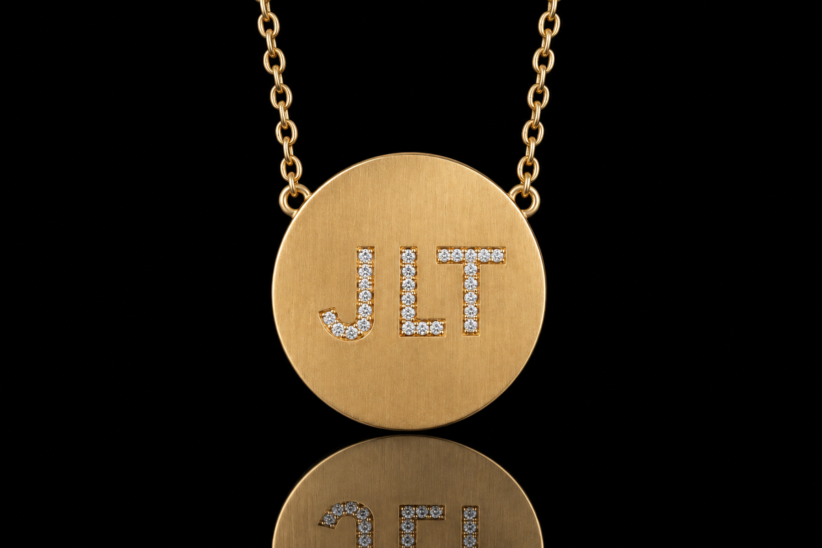 18K Yellow Gold Diamond Initial Disc Pendant (pend104)
