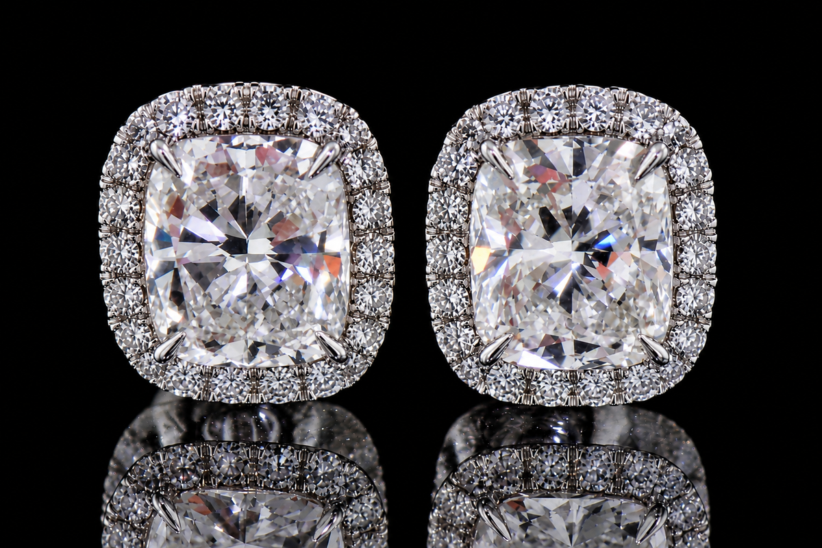 Cushion-Cut Diamond Halo Stud Earrings (ear003)
