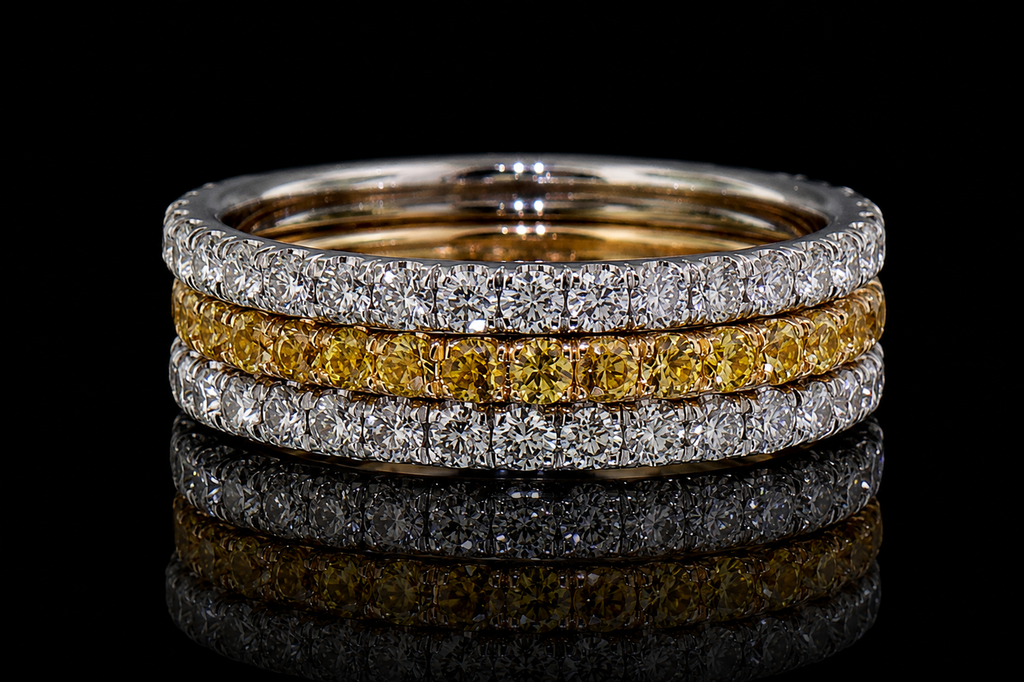 White & Yellow Diamond Micropavé Eternity Band Stack (band132)