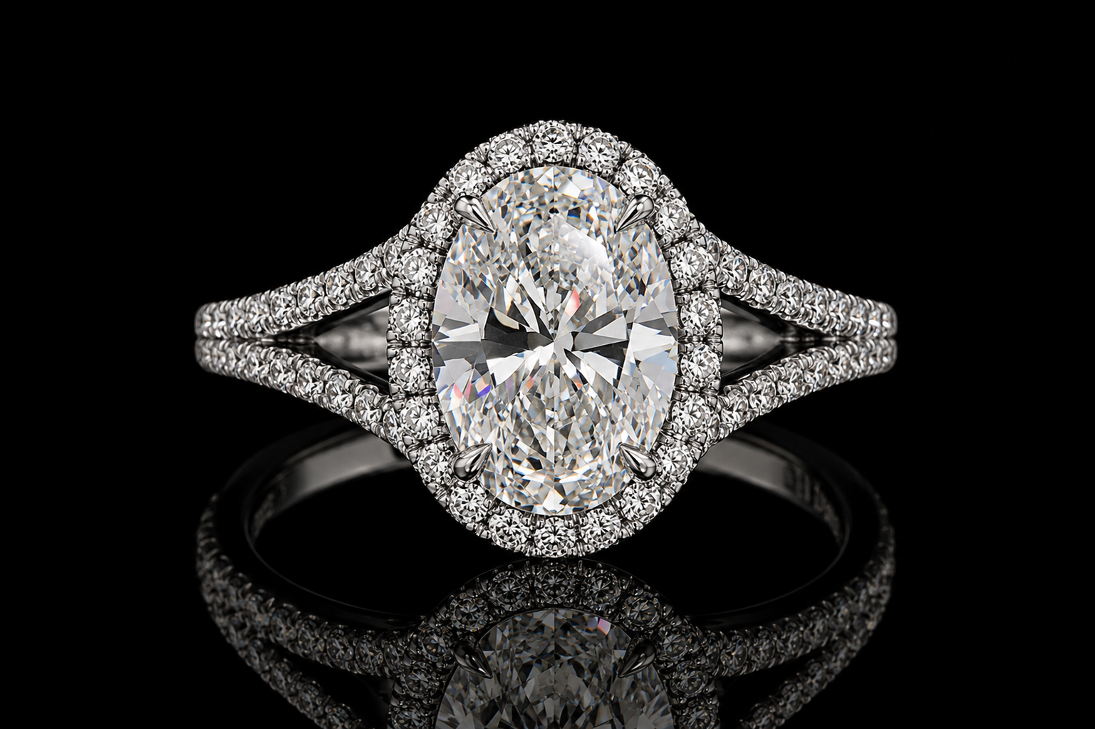 Oval Diamond Halo Split Shank Engagement Ring (eng350)