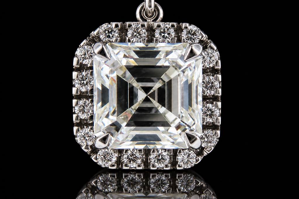 Asscher-Cut Diamond Halo Drop Earrings (ear010)