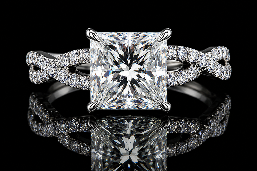 Princess Cut Diamond Twisted Split Shank Engagement Ring (eng022)