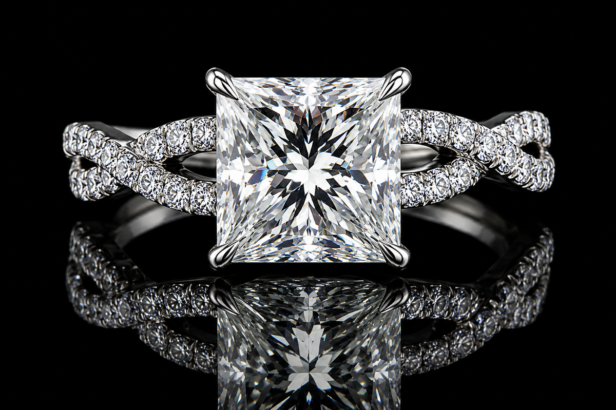 Princess Cut Diamond Twisted Split Shank Engagement Ring (eng022)