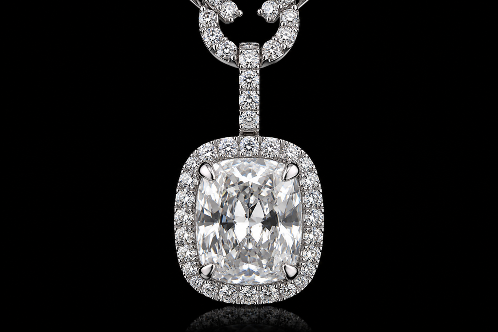 Cushion Diamond Halo Pendant Necklace (pend049)
