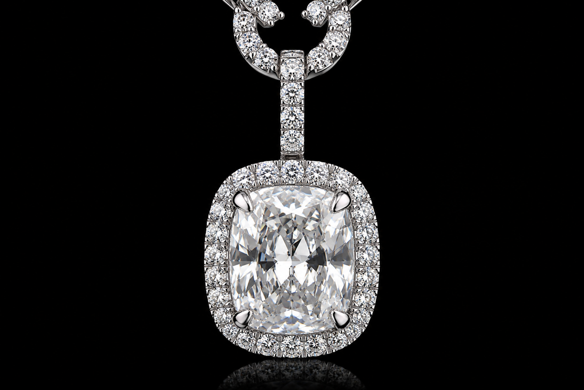 Cushion Diamond Halo Pendant Necklace (pend049)