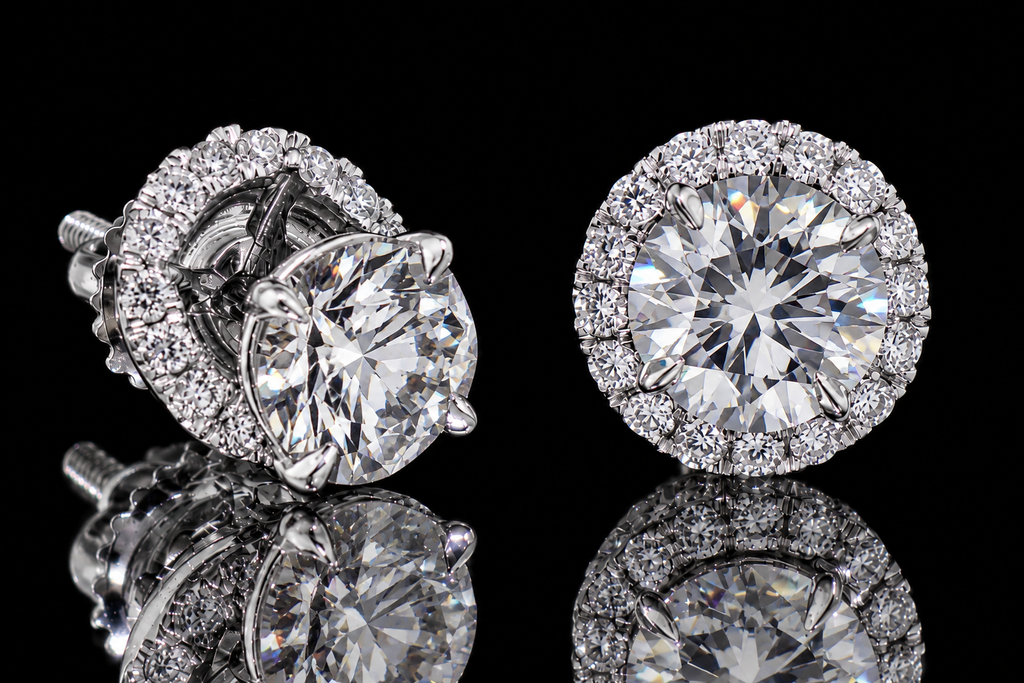 Micropavé Diamond Studs with Removable Halo Jackets (ear002)