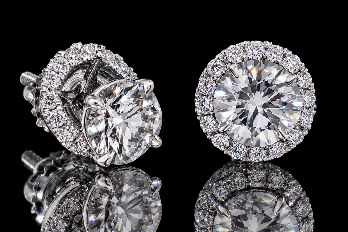 Micropavé Diamond Studs with Removable Halo Jackets (ear002)