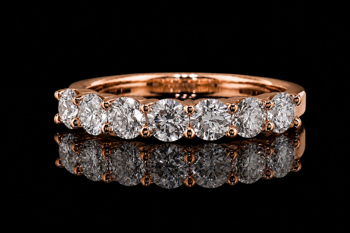 Seven-Stone Round Diamond Rose Gold Band (band86)