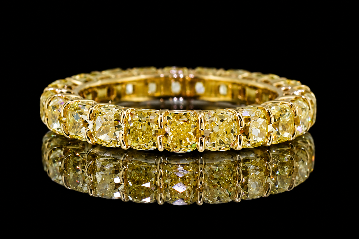 Fancy Yellow Cushion-Cut Diamond Eternity Band (band160)