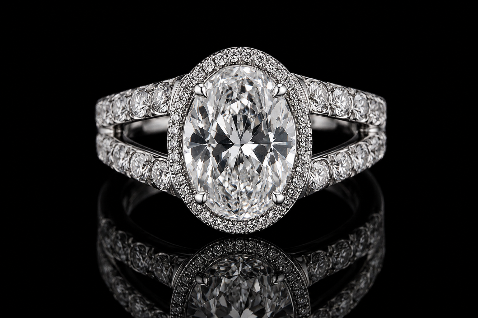 Oval Diamond Halo Split Shank Engagement Ring (eng205)