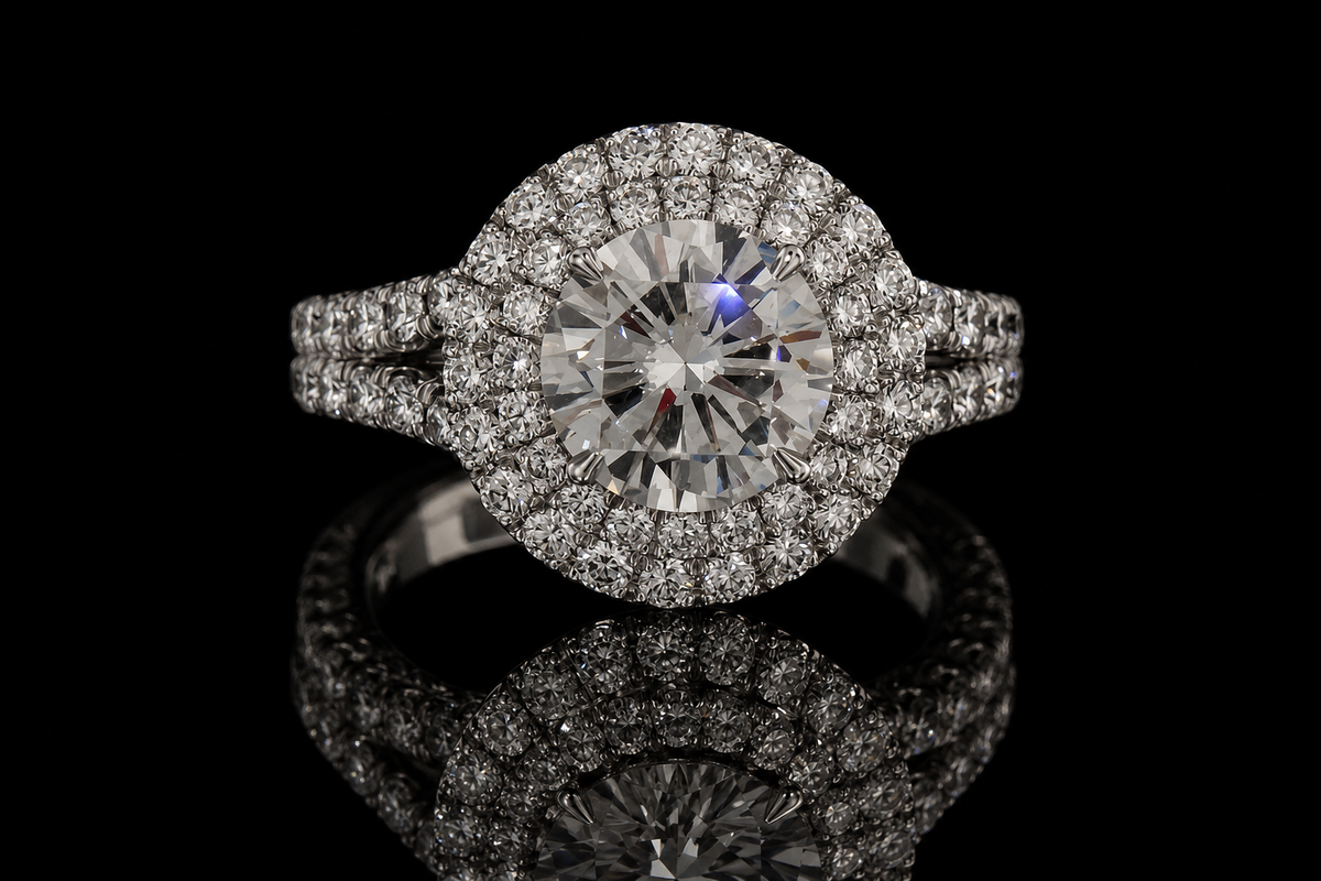 Round Diamond Double Halo Engagement Ring (eng387)