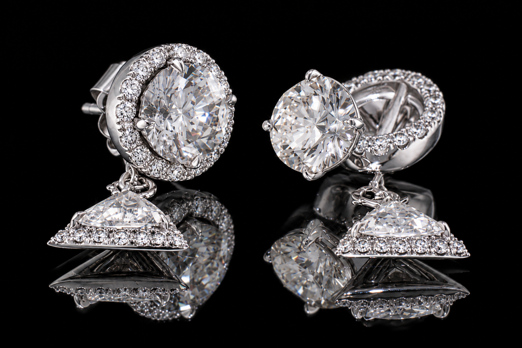 Convertible Diamond Halo & Drop Earrings (ear076)