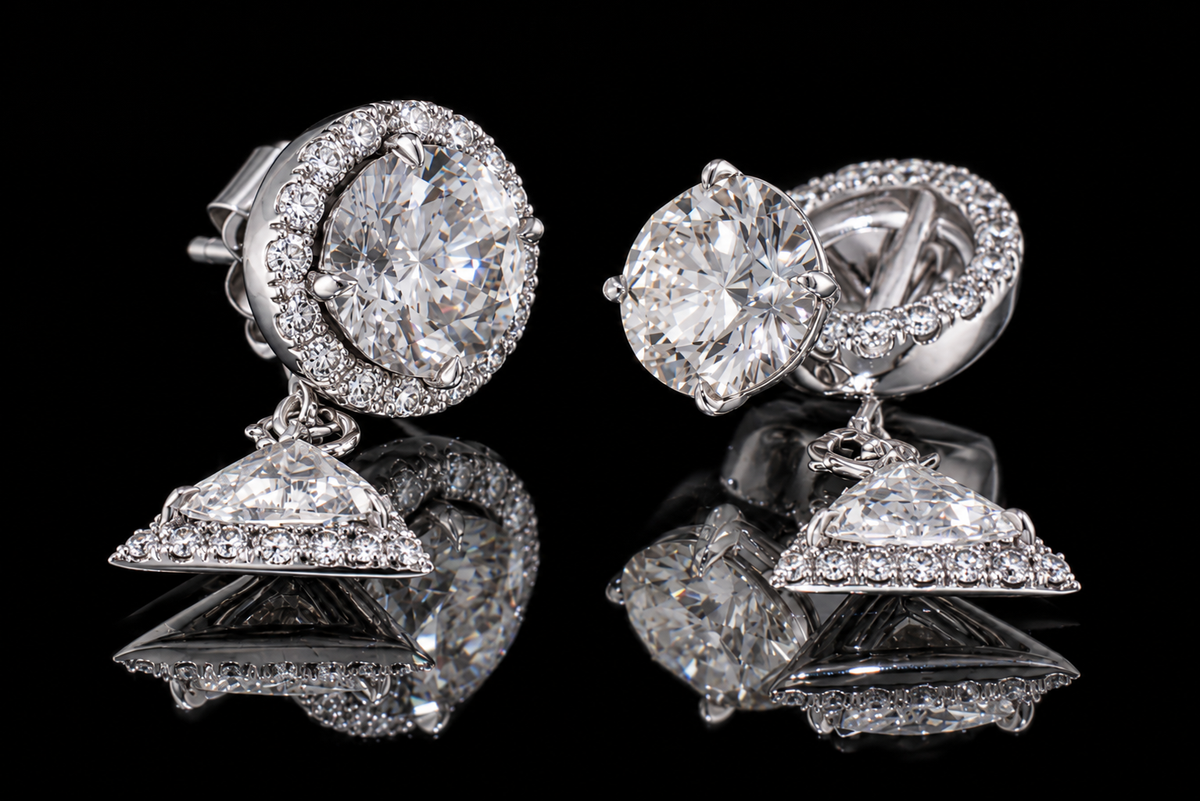 Convertible Diamond Halo & Drop Earrings (ear076)