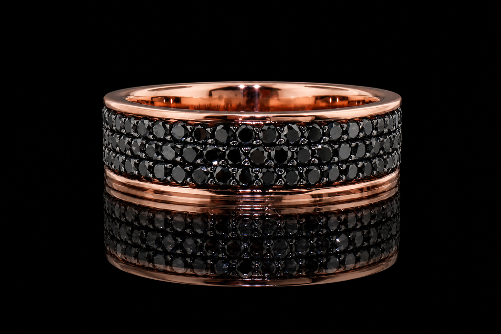 Rose Gold Three-Row Black Diamond Band (band120)