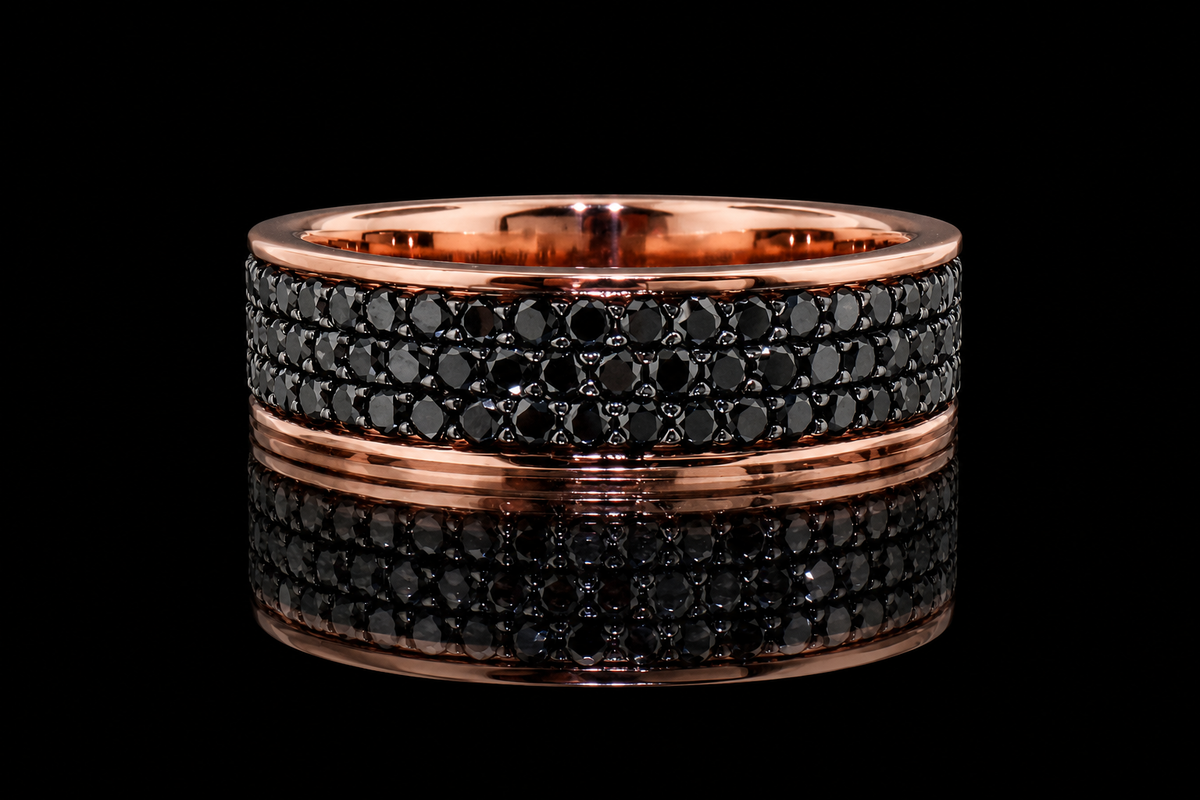 Rose Gold Three-Row Black Diamond Band (band120)