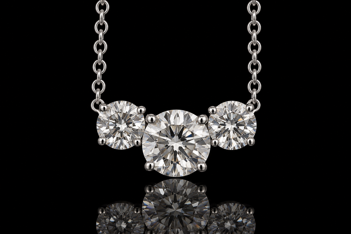 14K White Gold Three-Stone Diamond Necklace (pend103)