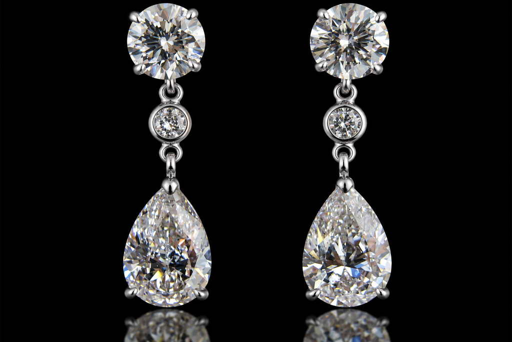 Round & Pear-Shaped Diamond Drop Earrings (ear024)